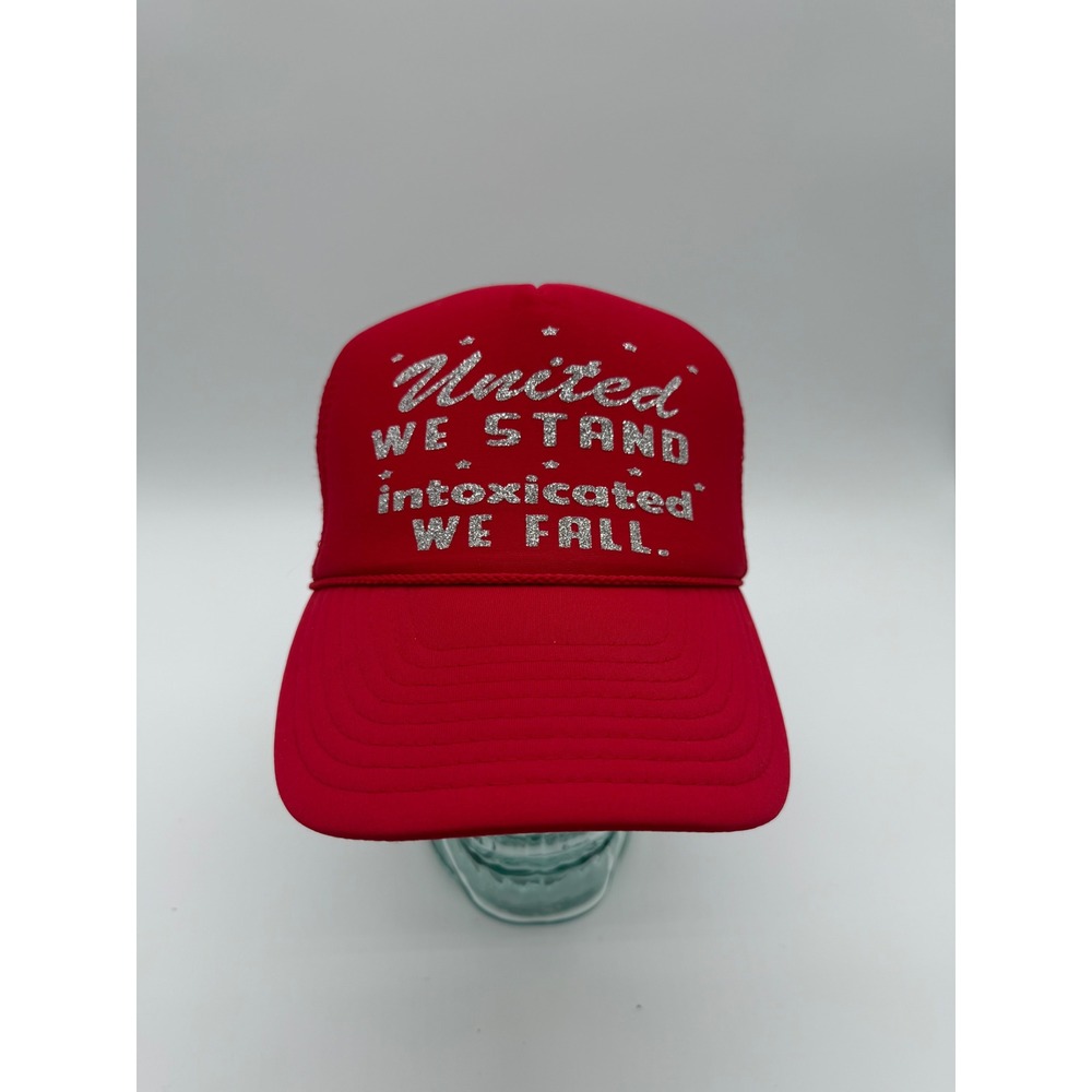 America Cap Trucker Hat United We Stand Intoxicated We Fall Glitter Snapback